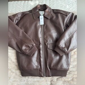 Abercrombie & Fitch Brown Oversized  Bomber Leather Jacket